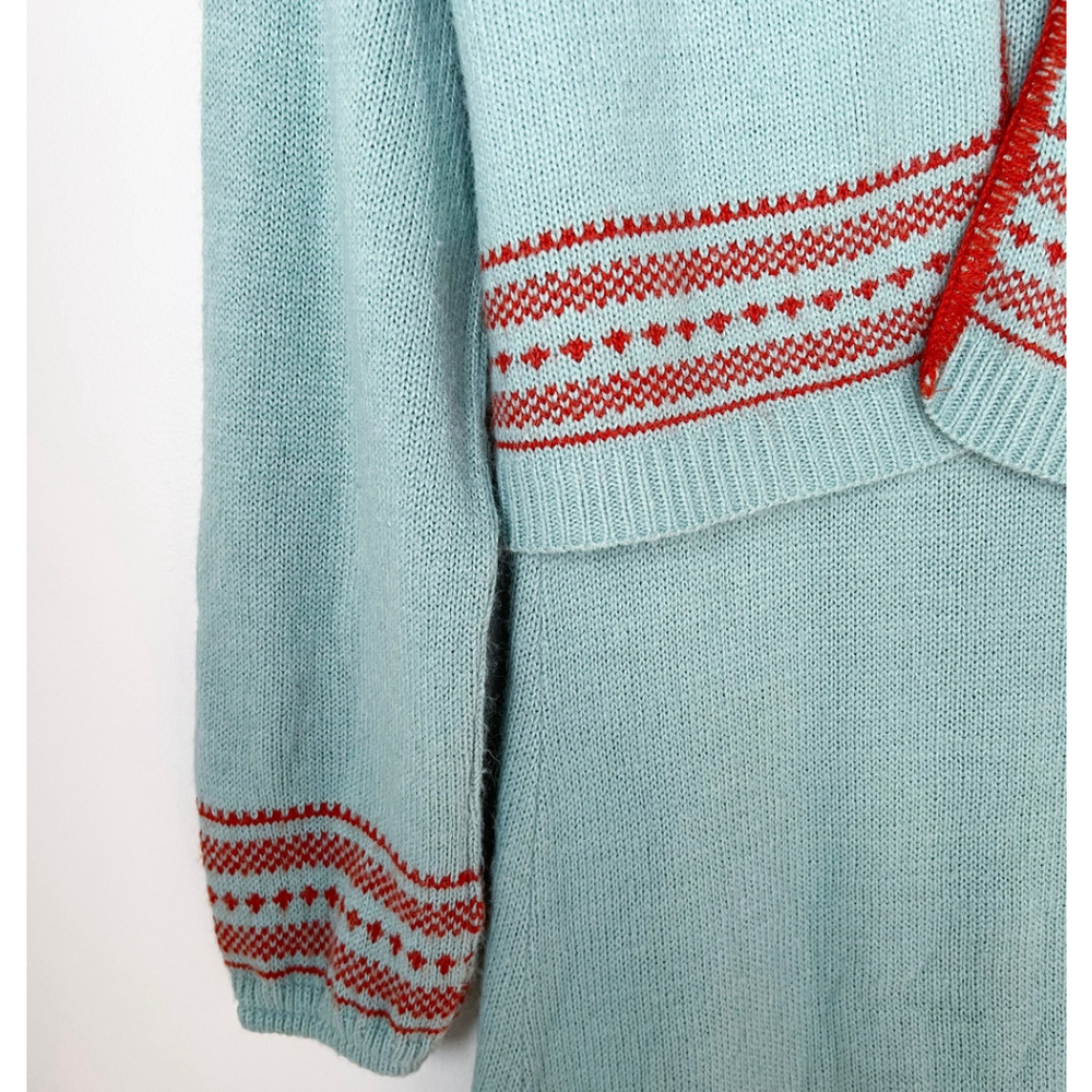 RARE VTG 70s Heritage Knit Wool Midi Sweater Dress With Vest Nordic Cottagecore - Picture 4 of 10
